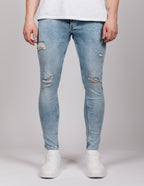 Blue Ripped Stone Washed Jeans