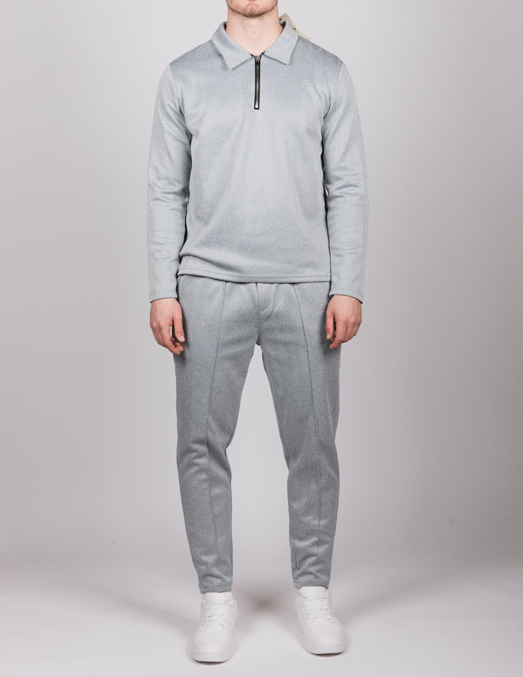 Blue Herringbone Half Zip Shirt
