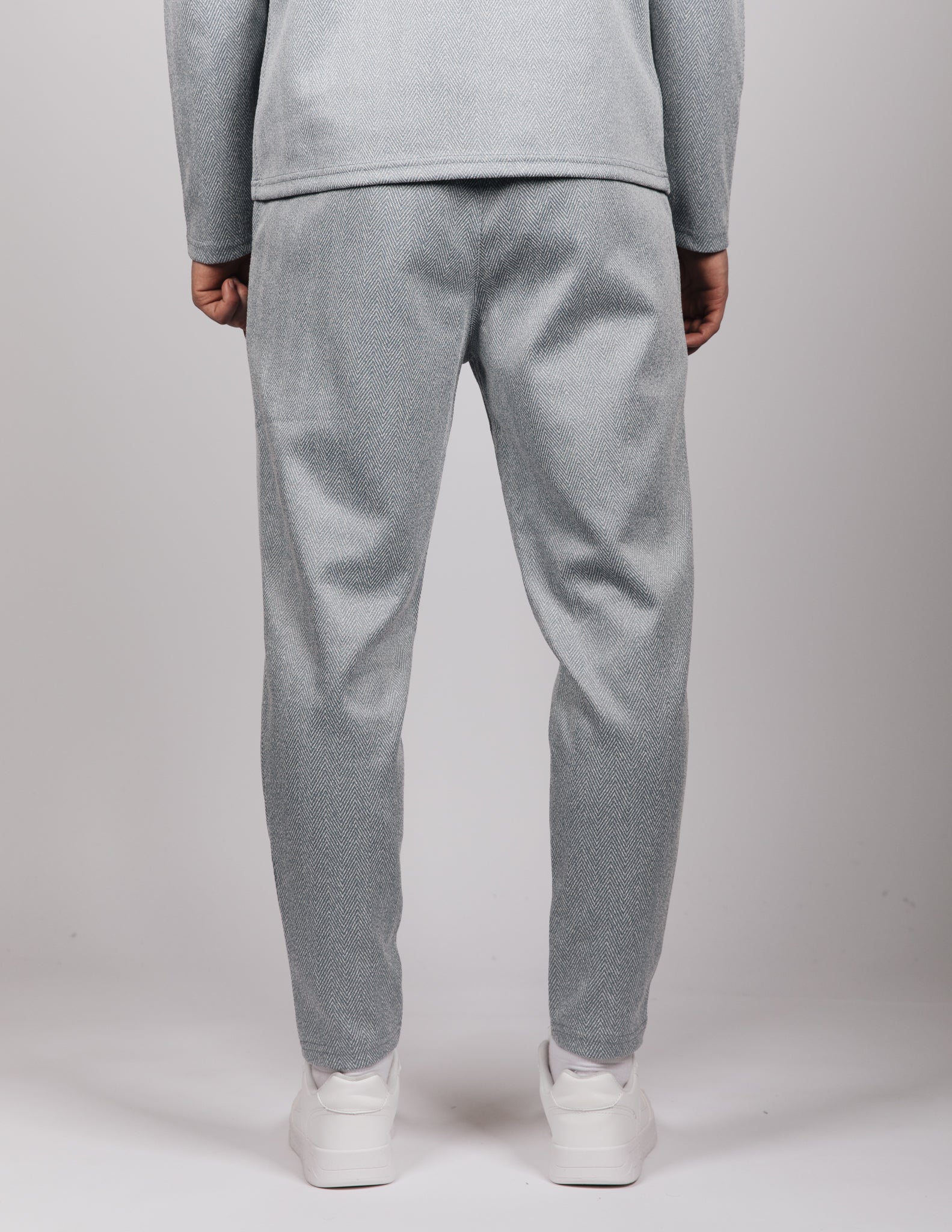 Blue Herringbone Casual Trousers