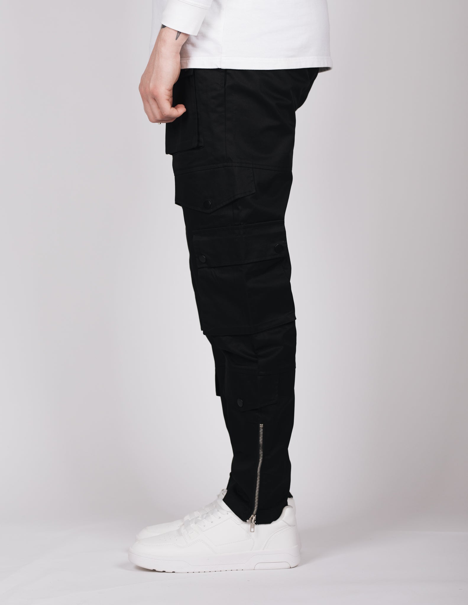 Black Button Detail Cargo Joggers