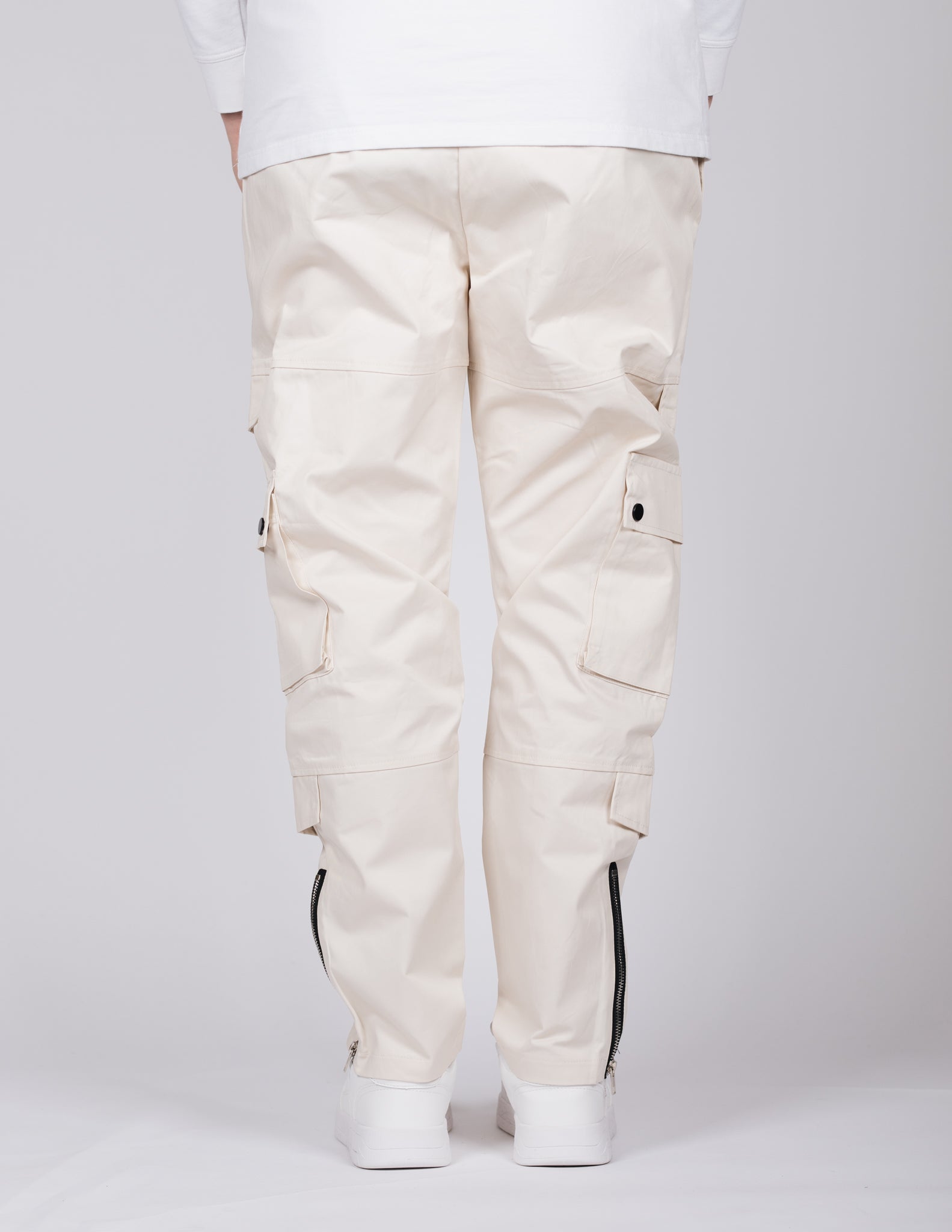 Beige Button Detail Cargo Joggers