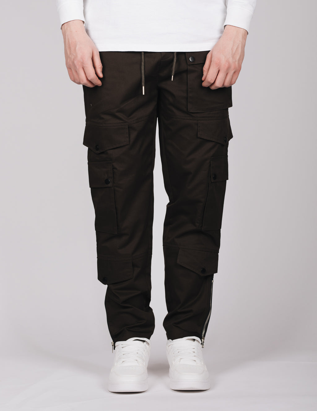Brown Button Detail Cargo Joggers