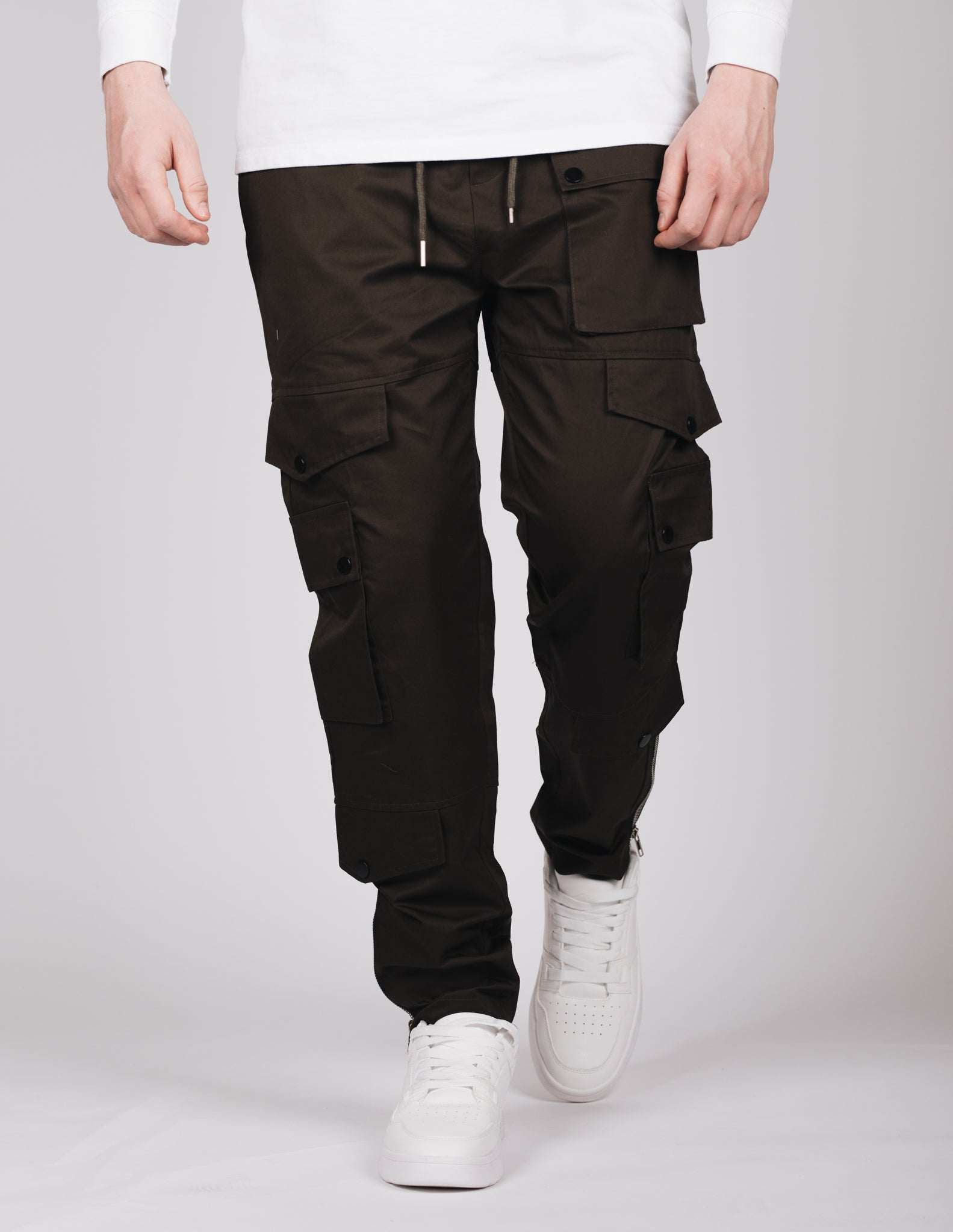 Brown Button Detail Cargo Joggers
