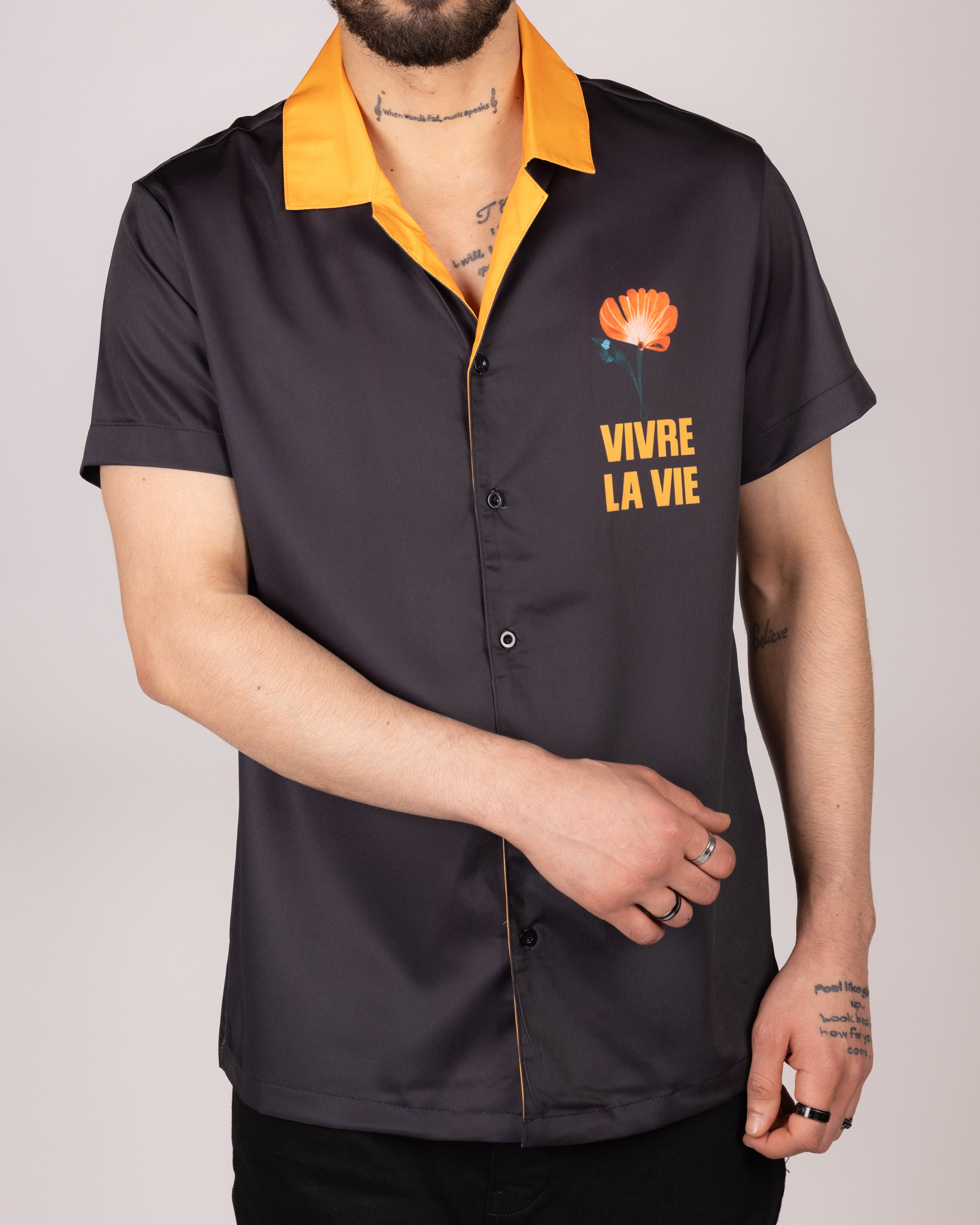 Cuban Collar Vivre La Vie Floral Print Shirt