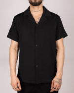 Textured Embroidered Cuban Collar Short Sleeve Shirt