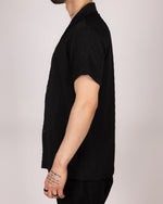 Textured Embroidered Cuban Collar Short Sleeve Shirt