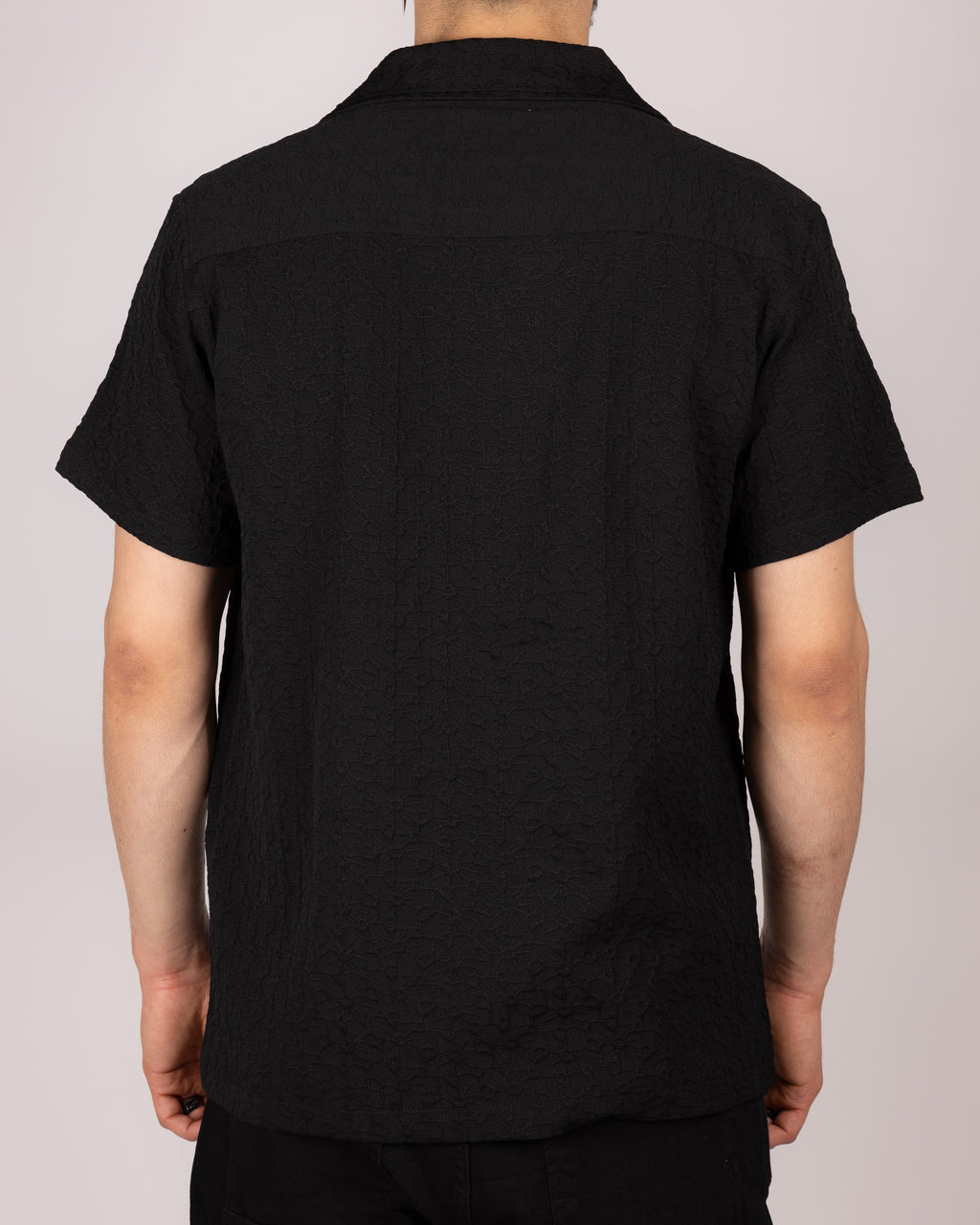 Textured Embroidered Cuban Collar Short Sleeve Shirt