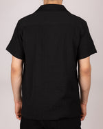 Textured Embroidered Cuban Collar Short Sleeve Shirt
