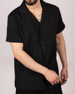 Textured Embroidered Cuban Collar Short Sleeve Shirt