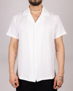 Textured Embroidered Cuban Collar Short Sleeve Shirt