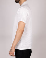 Textured Embroidered Cuban Collar Short Sleeve Shirt