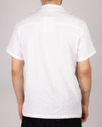 Textured Embroidered Cuban Collar Short Sleeve Shirt
