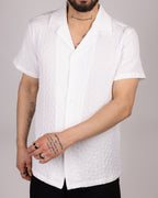 Textured Embroidered Cuban Collar Short Sleeve Shirt