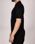 Ribbed Knit Zip Polo Shirt