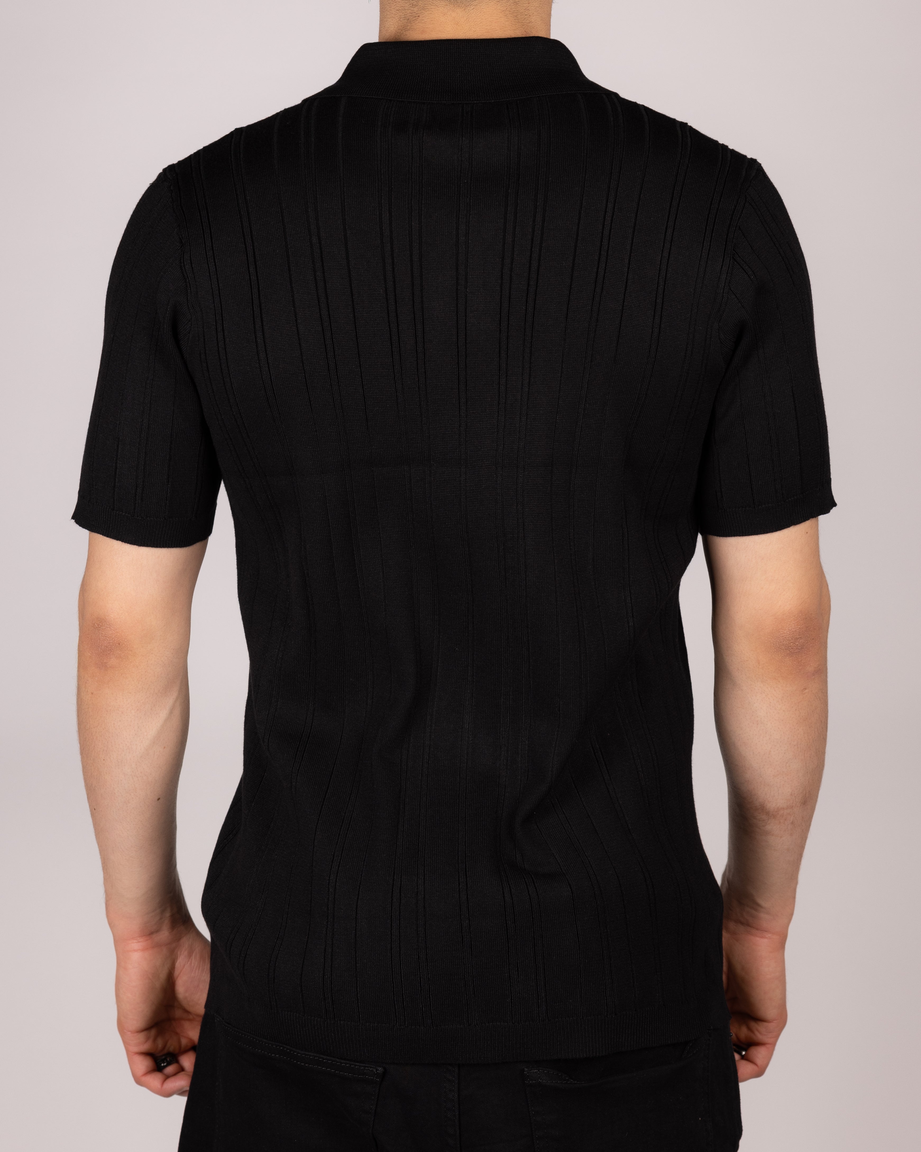 Ribbed Knit Zip Polo Shirt