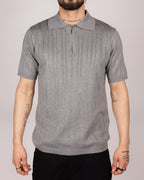 Ribbed Knit Zip Polo Shirt