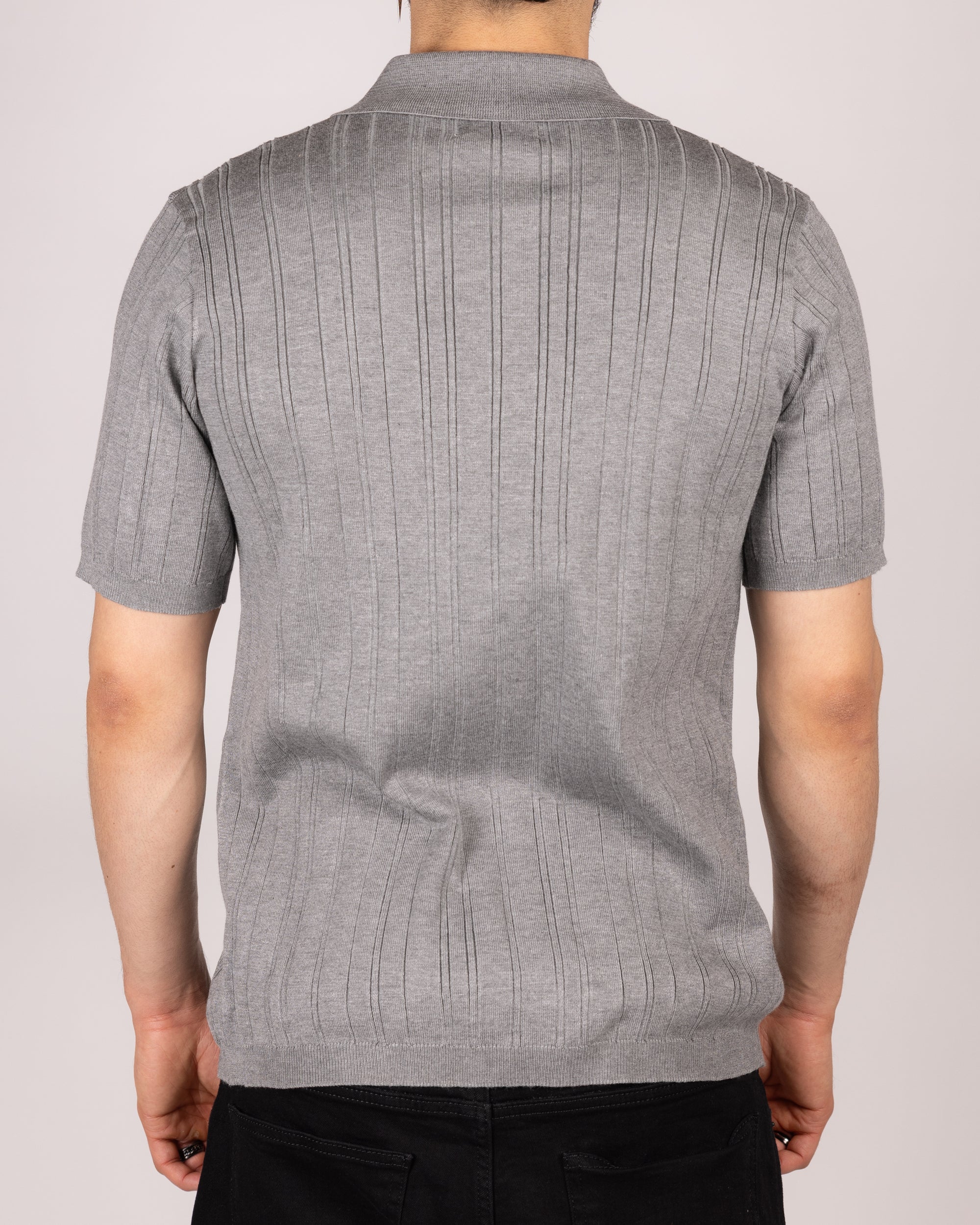 Ribbed Knit Zip Polo Shirt
