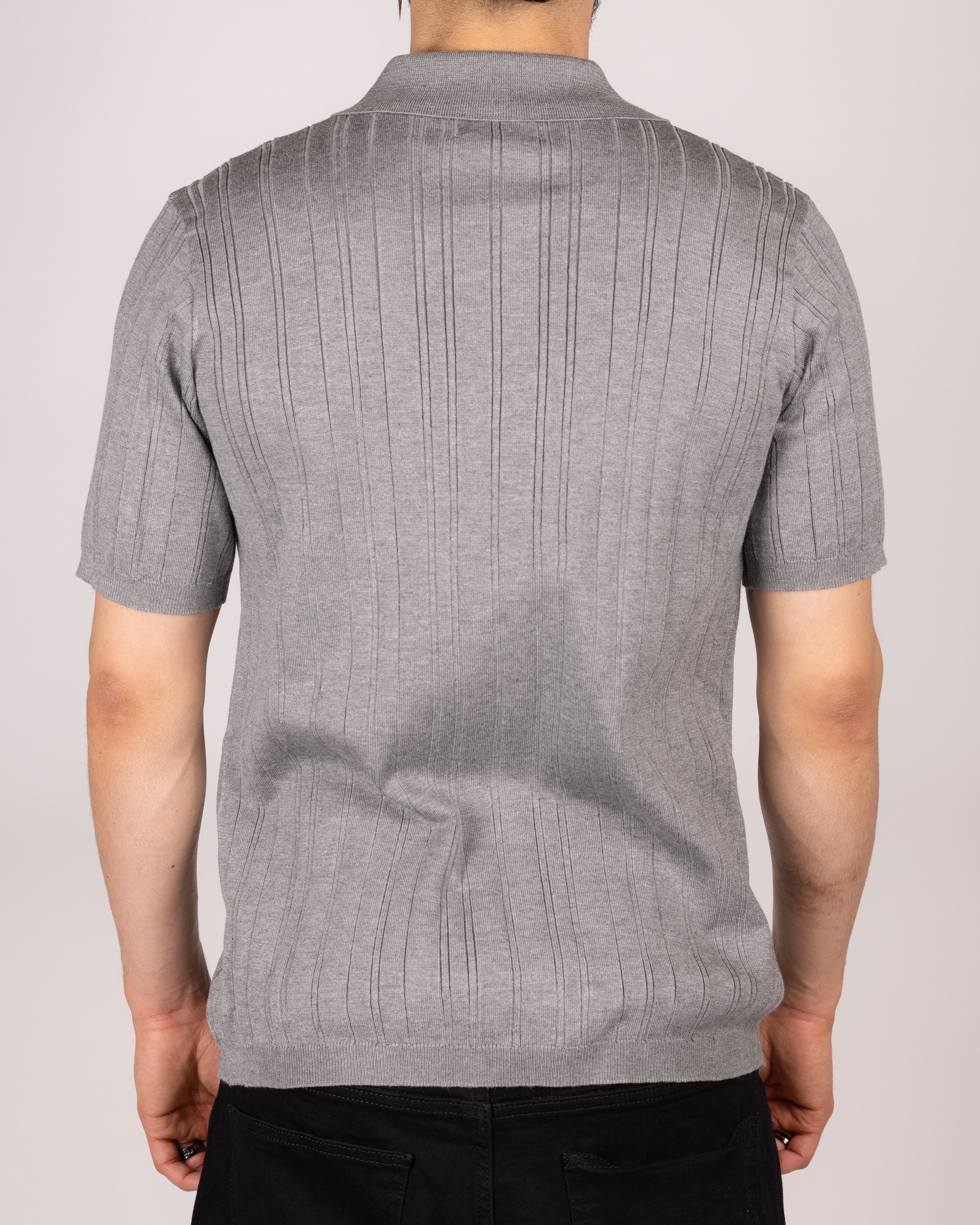 Ribbed Knit Zip Polo Shirt