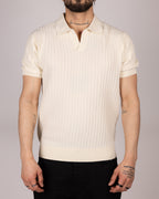 Open Collared Ribbed Polo Shirt