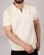 Open Collared Ribbed Polo Shirt