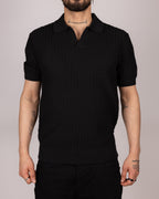 Open Collared Ribbed Polo Shirt