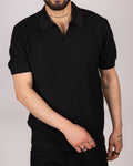 Open Collared Ribbed Polo Shirt