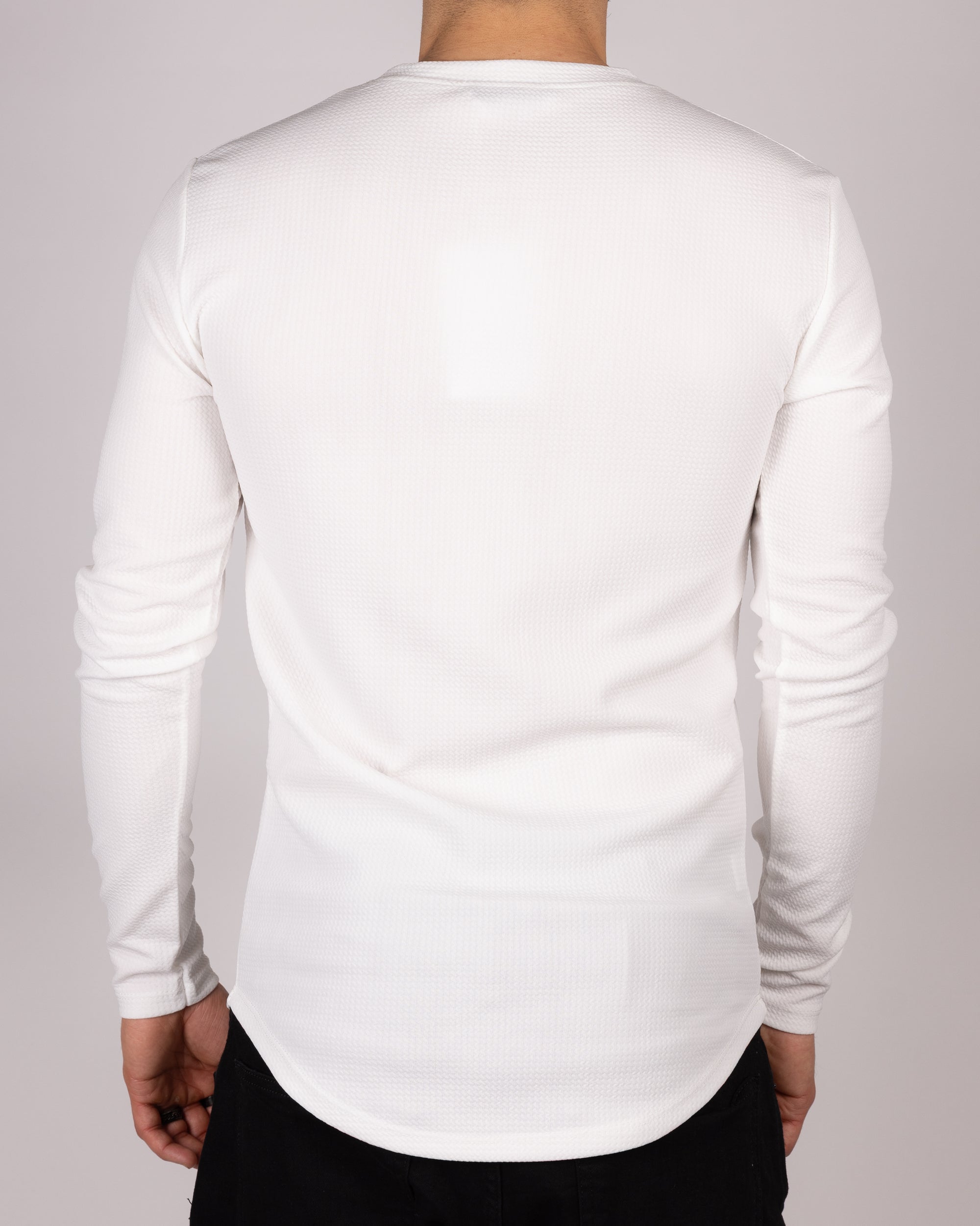 Muscle Fit White Textured Long Sleeve Top