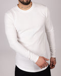 Muscle Fit White Textured Long Sleeve Top