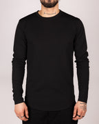 Muscle Fit Black Textured Long Sleeve Top