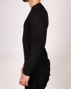 Muscle Fit Black Textured Long Sleeve Top