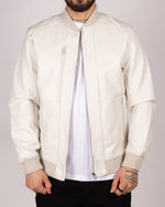 Bomber Faux Leather Jacket With Ribbed Trim