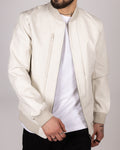 Bomber Faux Leather Jacket With Ribbed Trim
