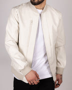Bomber Faux Leather Jacket With Ribbed Trim