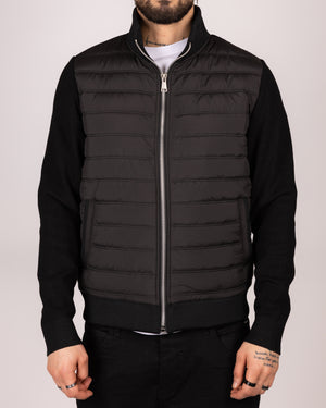 Quilted Zip Up Jacket With Knitted Sleeves