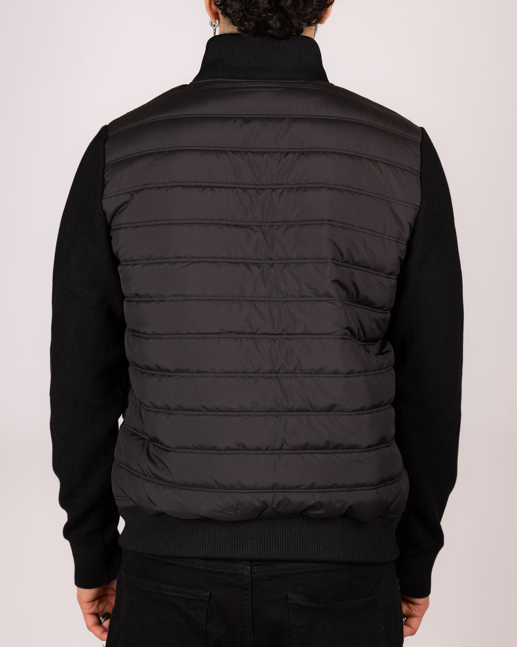 Quilted Zip Up Jacket With Knitted Sleeves