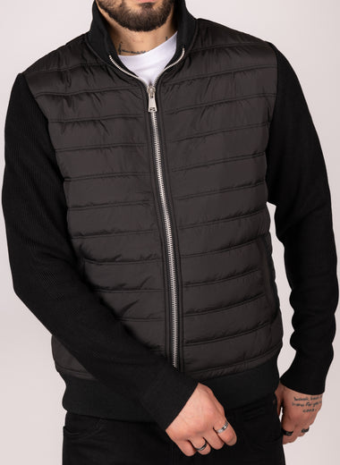 Quilted Zip Up Jacket With Knitted Sleeves