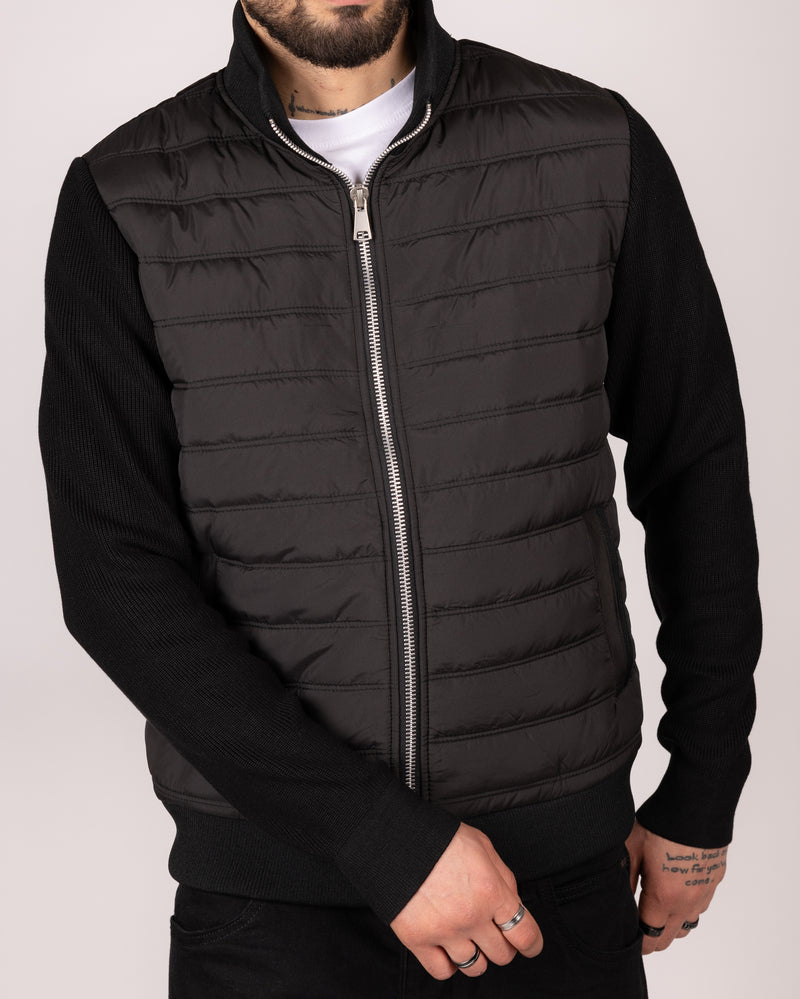 Quilted Zip Up Jacket With Knitted Sleeves