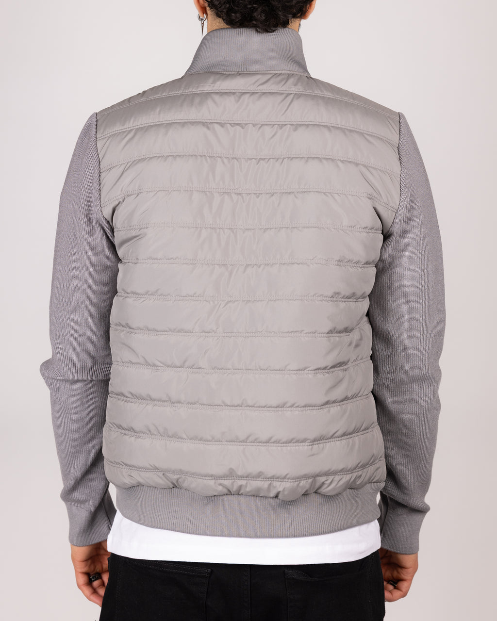 Quilted Zip Up Jacket With Knitted Sleeves