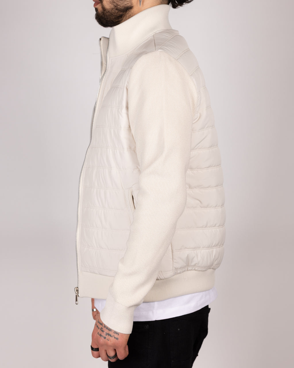 Quilted Zip Up Jacket With Knitted Sleeves