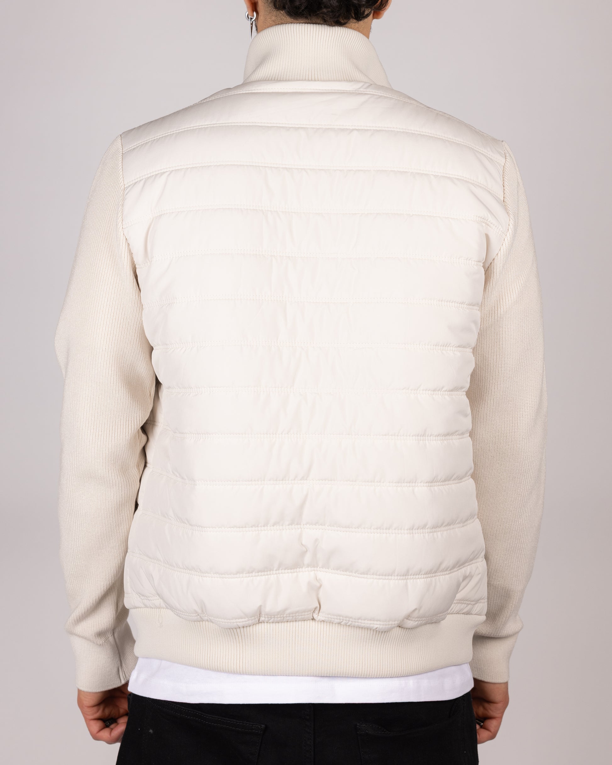 Quilted Zip Up Jacket With Knitted Sleeves