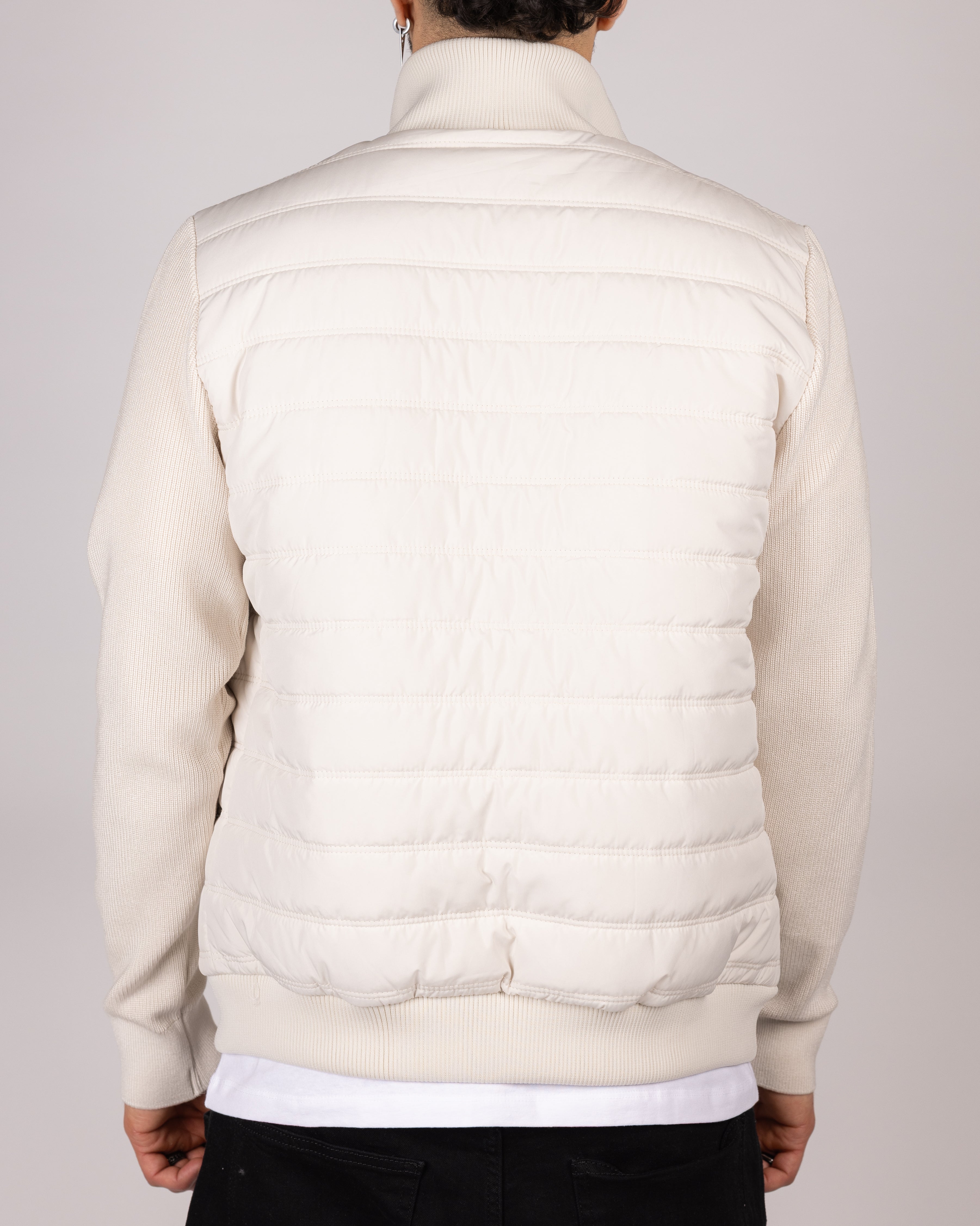 Quilted Zip Up Jacket With Knitted Sleeves