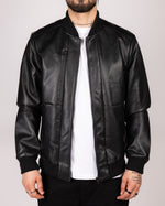 Bomber Faux Leather Jacket With Ribbed Trim