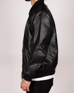 Bomber Faux Leather Jacket With Ribbed Trim