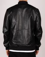 Bomber Faux Leather Jacket With Ribbed Trim