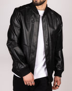Bomber Faux Leather Jacket With Ribbed Trim