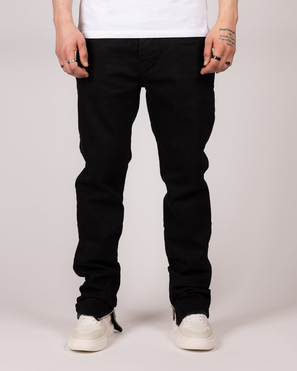 Slim Fit Denim Black Jeans With Exposed Ankle Zippers