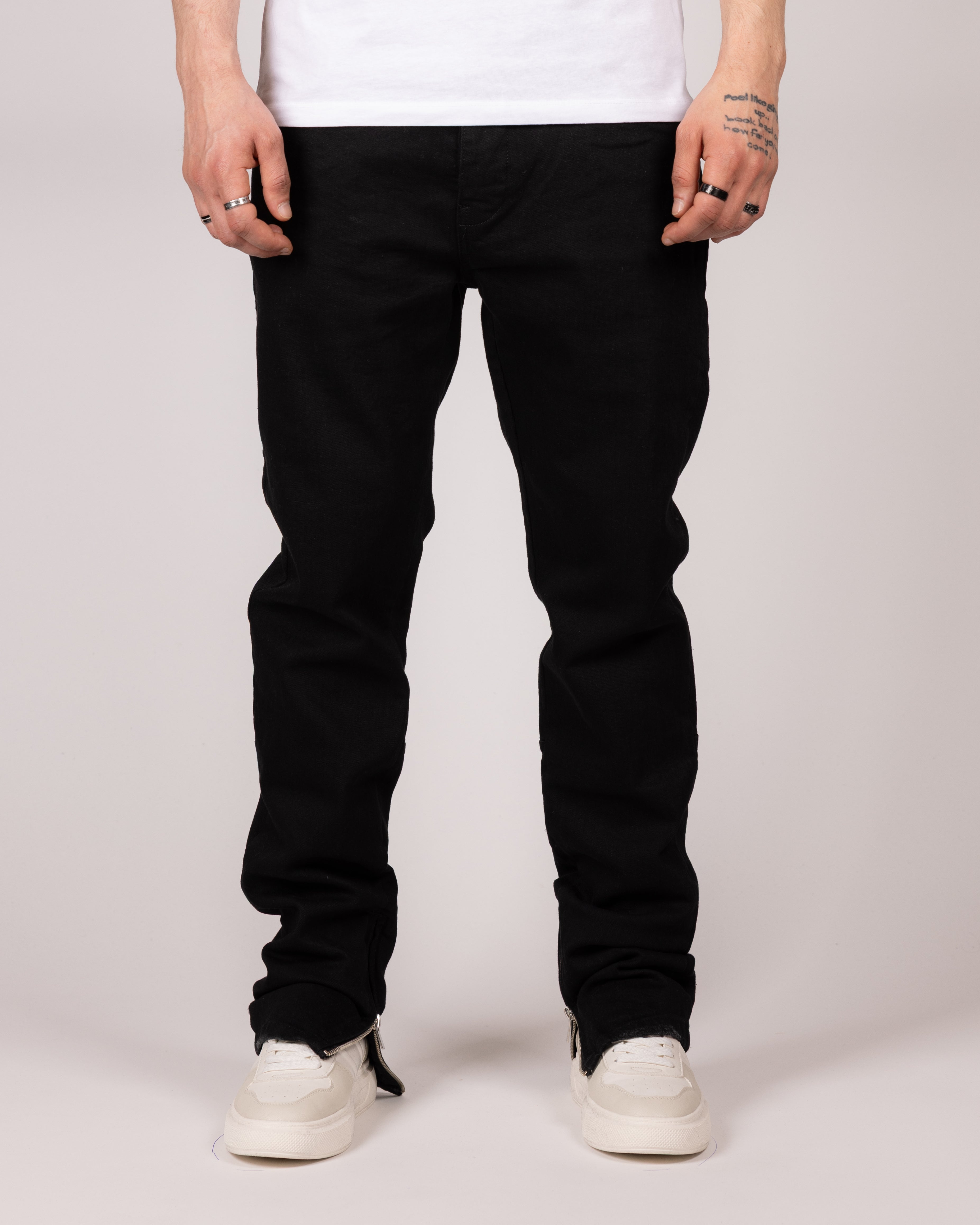 Slim Fit Denim Black Jeans With Exposed Ankle Zippers
