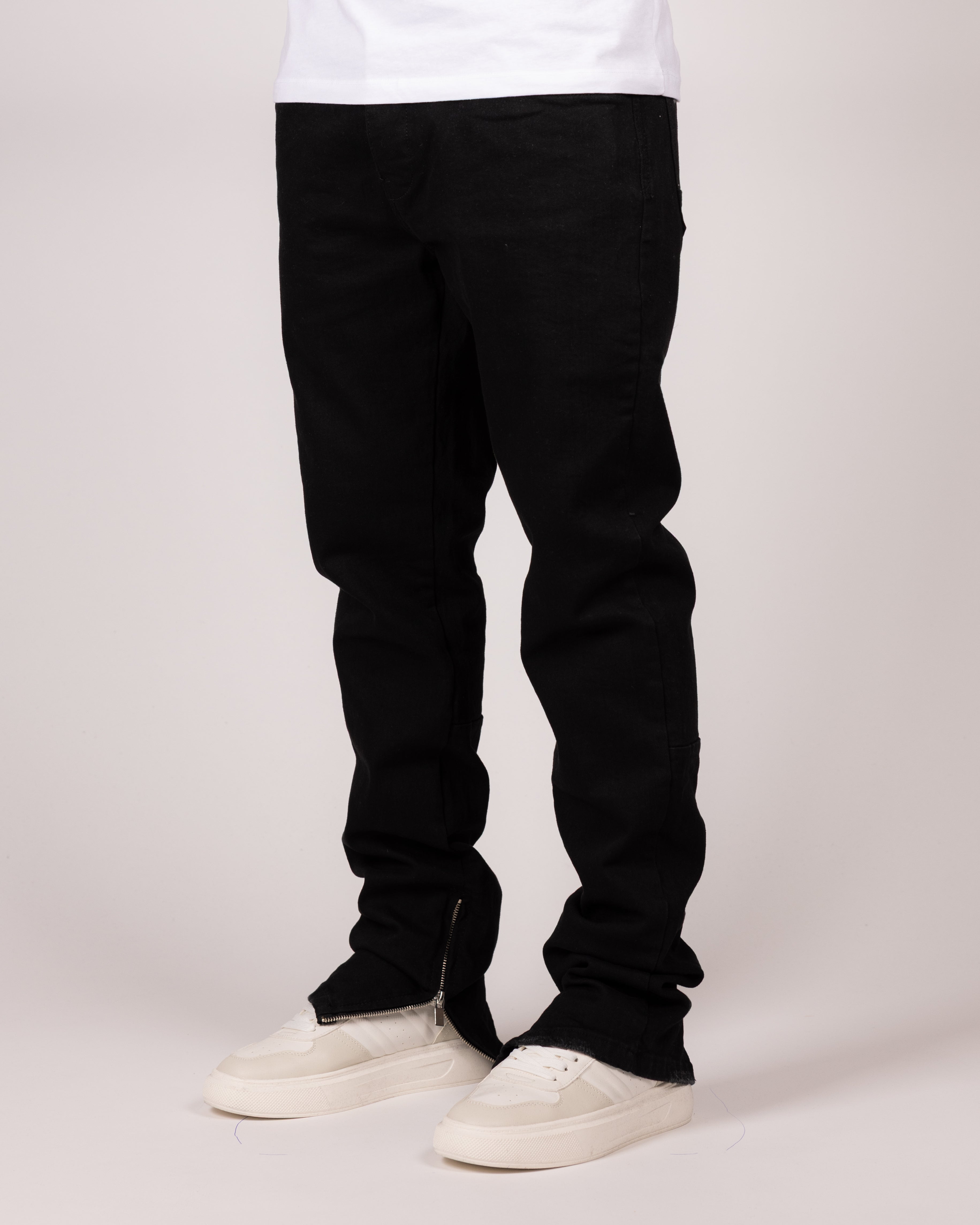 Slim Fit Denim Black Jeans With Exposed Ankle Zippers