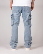Distressed Blue Cargo Jeans With Utility Pockets