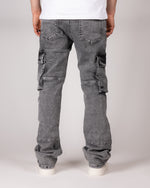 Distressed Grey Cargo Jeans With Utility Pockets